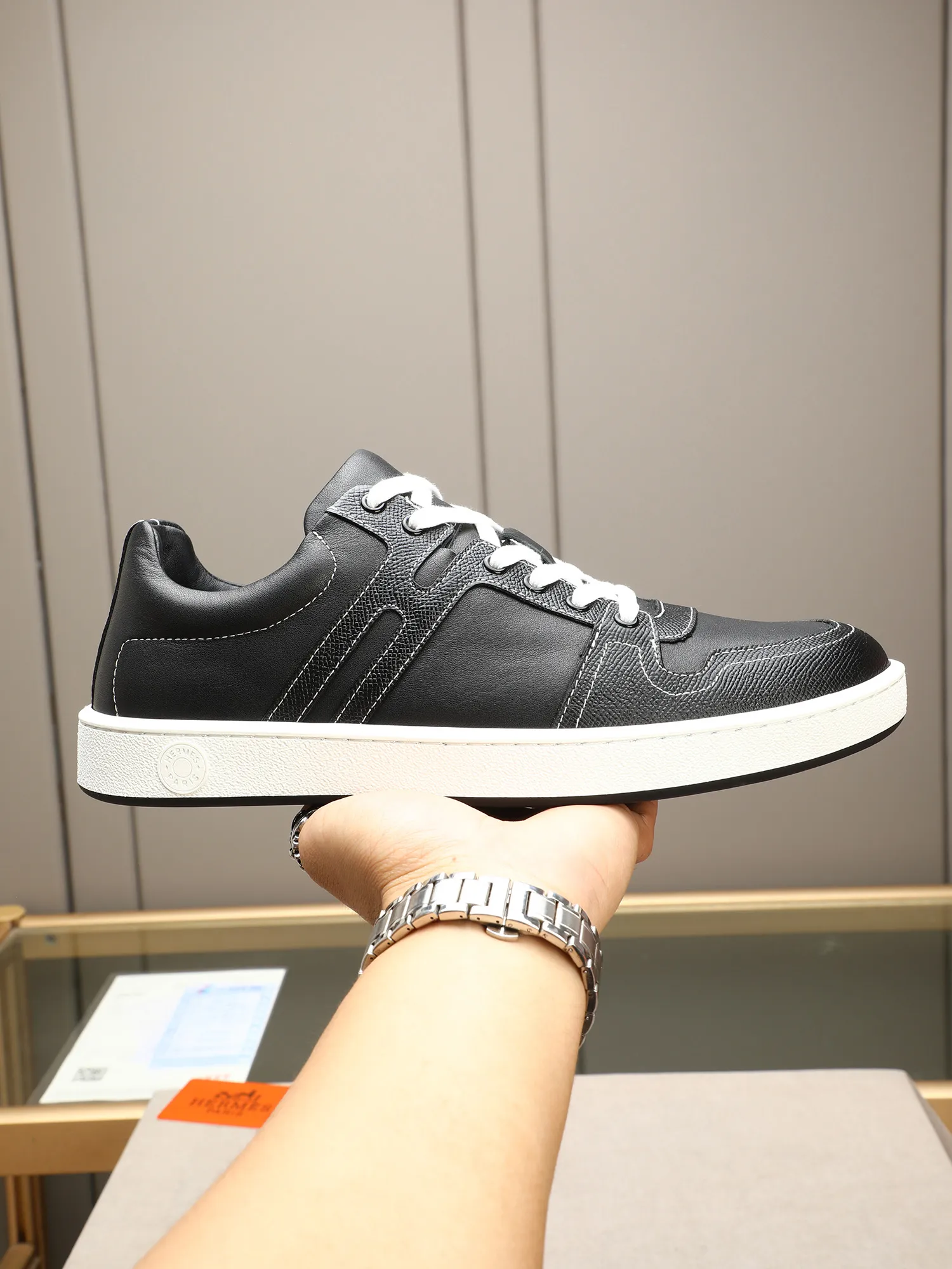 Men's shoes 💰720 [HERMES] Hermès - High-end quality original 🔍🔍🔍 casual sneakers - Upper: 🔝 Napa calfskin, shoe body sewn with brand 'H' totem - Lining: water-dyed cowhide - Outsole: original TPR. :38-44 (45, can be customized)